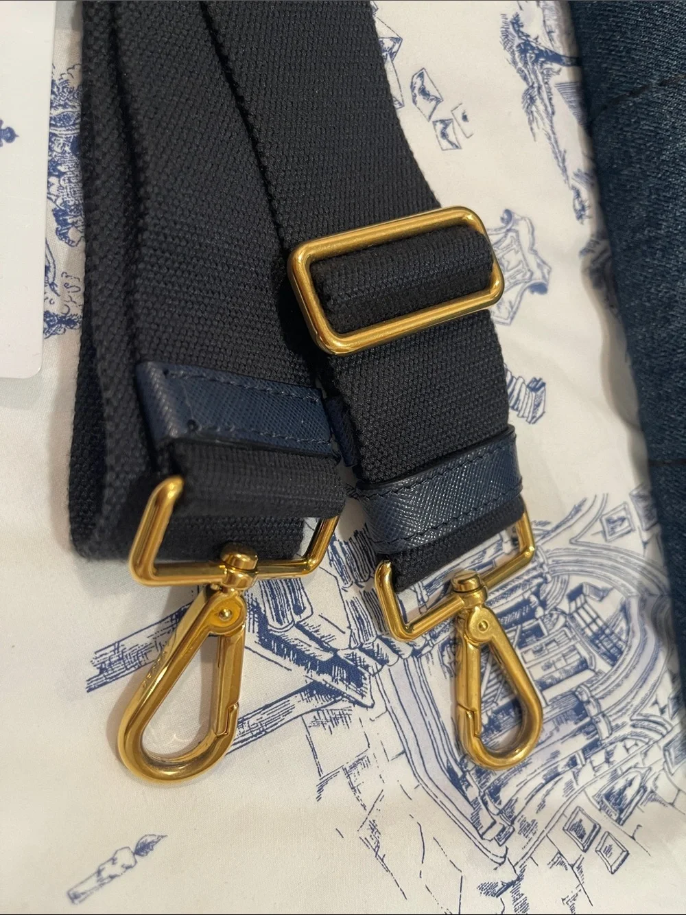 Prada Dark Denim Canapa Tote Bag Large with Strap